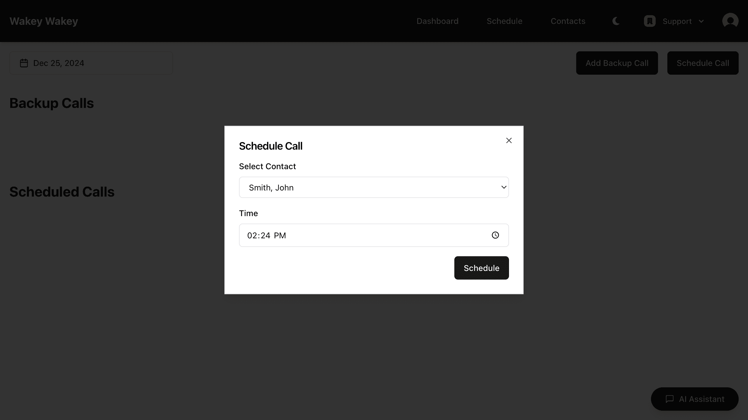 Schedule call screen